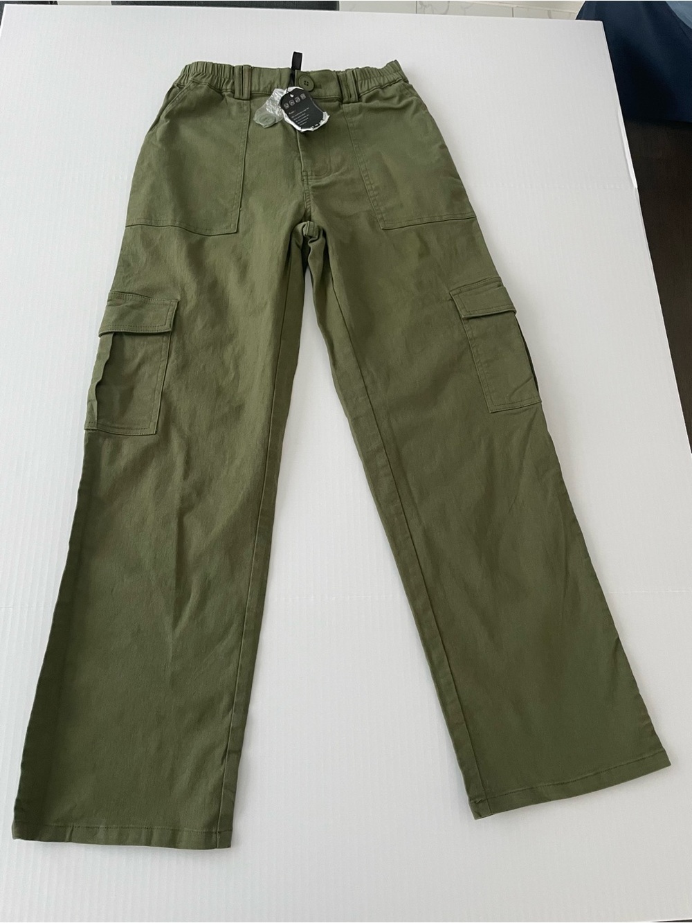 Women’s Green Cargo Pants Size Small High Waisted Utility 6 Pockets Y2K